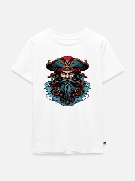 Pirat mit Dreispitz und Bart - Kinder Premium Bio T-Shirt - Weiß