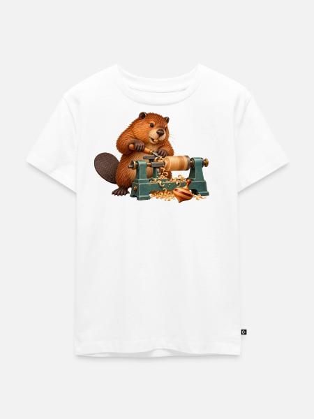 Biber drechselt einen Kreisel - Kinder Premium Bio T-Shirt - Weiß