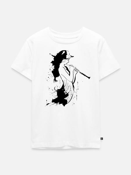 Zeichnung Flötistin - Kinder Premium Bio T-Shirt - Weiß