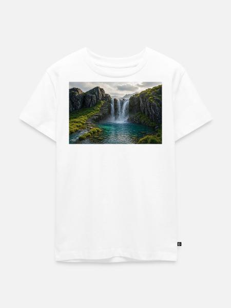 Wasserfallpfad - Kinder Premium Bio T-Shirt - Weiß