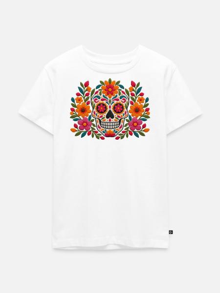 Floral Sugar Skull Burst - Kinder Premium Bio T-Shirt - Weiß