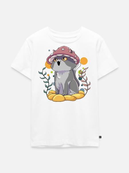 Katze Pilz Natur - Kinder Premium Bio T-Shirt - Weiß
