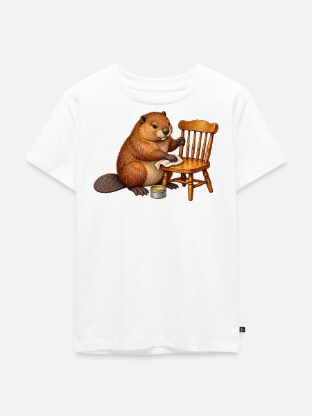 Biber restauriert einen Holzstuhl - Kinder Premium Bio T-Shirt - Weiß