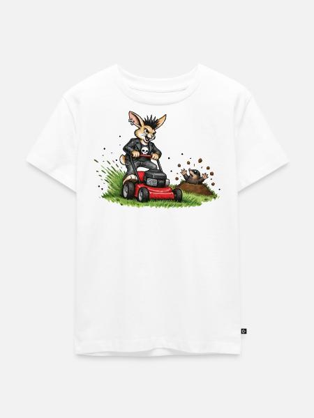 Hase auf Rasenmäher – witziges Waldduo - Kinder Premium Bio T-Shirt - Weiß