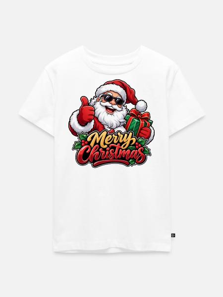 Weihnachtsmann mit Sonnenbrille: Frohe Weihnachten - Kinder Premium Bio T-Shirt - Weiß