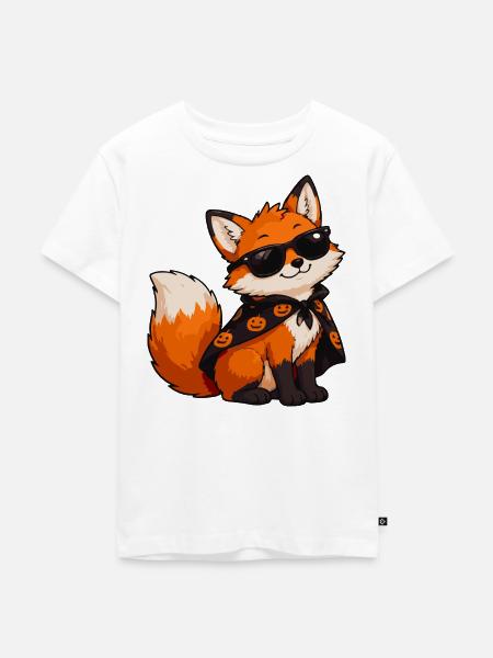 Fuchs mit Sonnenbrille und Kürbiscape - Kinder Premium Bio T-Shirt - Weiß