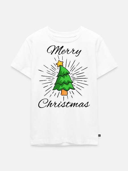 Merry Christmas - Tannenbaum mit Stern, Strahlen - Kinder Premium Bio T-Shirt - Weiß