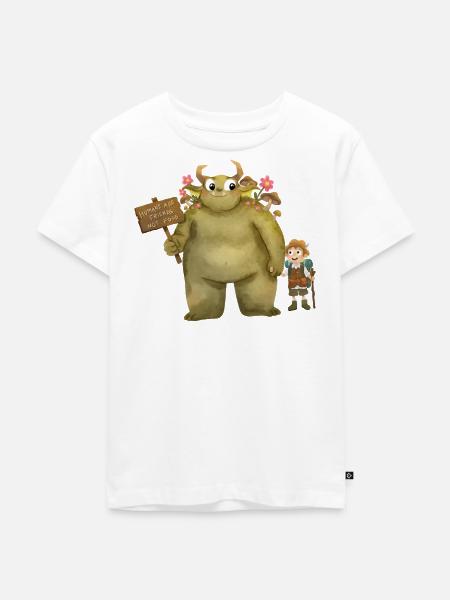 Oger Kobold Monster Freund Abenteuer Vegan - Kinder Premium Bio T-Shirt - Weiß