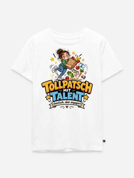 Tollpatsch mit Talent – Gemüseheldin - Kinder Premium Bio T-Shirt - Weiß