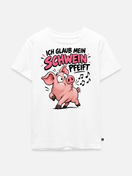 Schwein Pfeift Cartoon Musikhumor - Kinder Premium Bio T-Shirt - Weiß