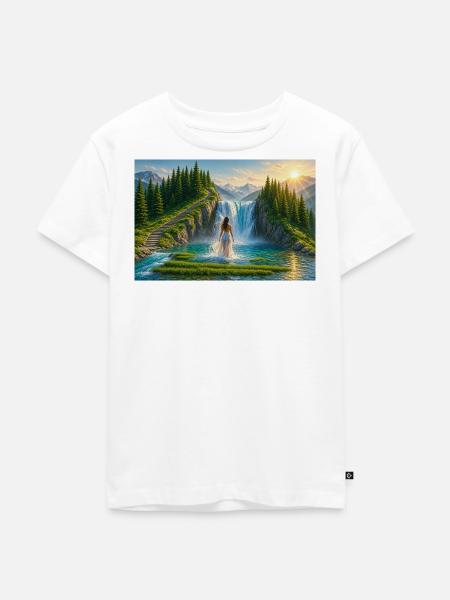 Traumhafter Wasserfall in der Berglandschaft - Kinder Premium Bio T-Shirt - Weiß