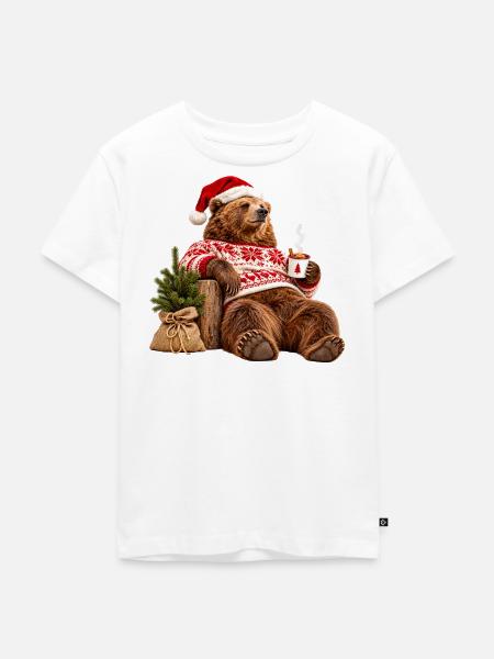 Gemütlicher Weihnachtsbär im Pulloverdesign - Kinder Premium Bio T-Shirt - Weiß