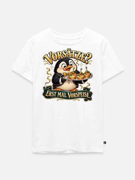 Pinguin mit Vorspeise - Kinder Premium Bio T-Shirt - Weiß