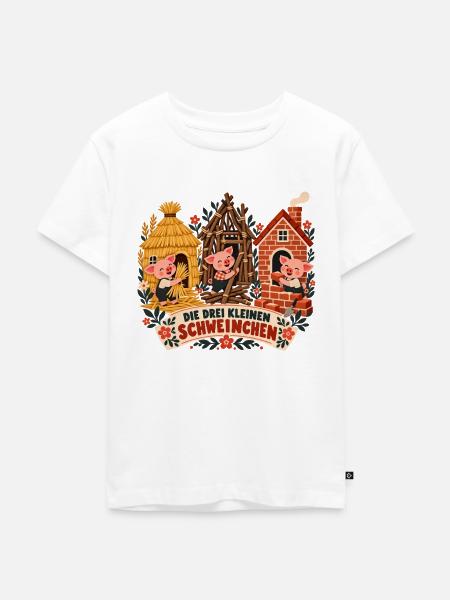 Drei Schweinchen Märchenhaus - Kinder Premium Bio T-Shirt - Weiß