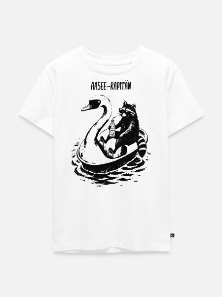 Aasee Kapitän Waschbär Schwan-tretboot - Kinder Premium Bio T-Shirt - Weiß