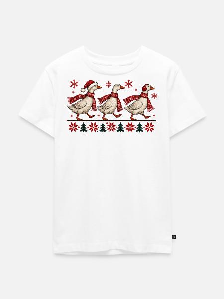 Weihnachtsgänse-festliches Winter-Strickdesign - Kinder Premium Bio T-Shirt - Weiß