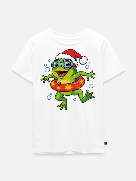 Weihnachtsfrosch mit Schwimmring - Kinder Premium Bio T-Shirt - Weiß