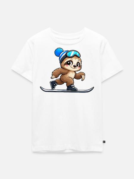 Faultier Skifahrer Wintersport Cartoon - Kinder Premium Bio T-Shirt - Weiß