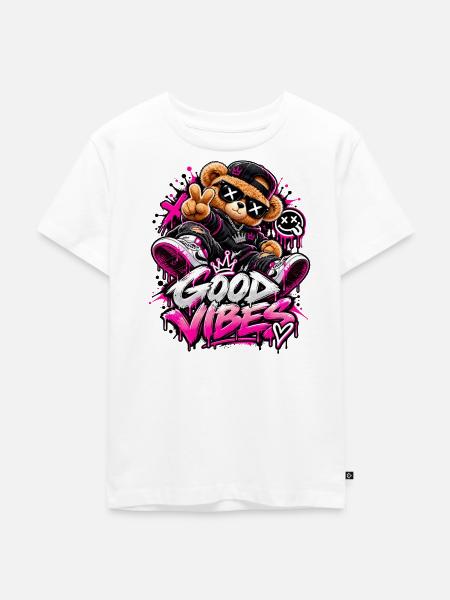 Good Vibes Teddybär Graffiti - Kinder Premium Bio T-Shirt - Weiß