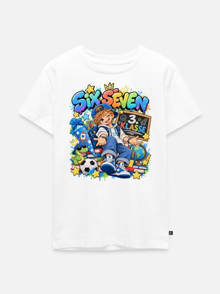 Dritte Klasse Schulfreude Illustration - Kinder Premium Bio T-Shirt - Weiß