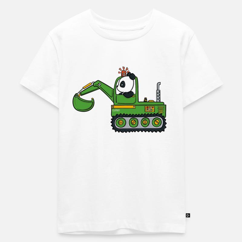 Bagger Panda Baustelle - Kinder Premium Bio T-Shirt - Weiß