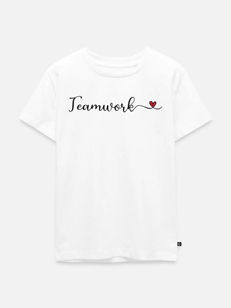 Teamwork Schrift mit Herz - Kinder Premium Bio T-Shirt - Weiß