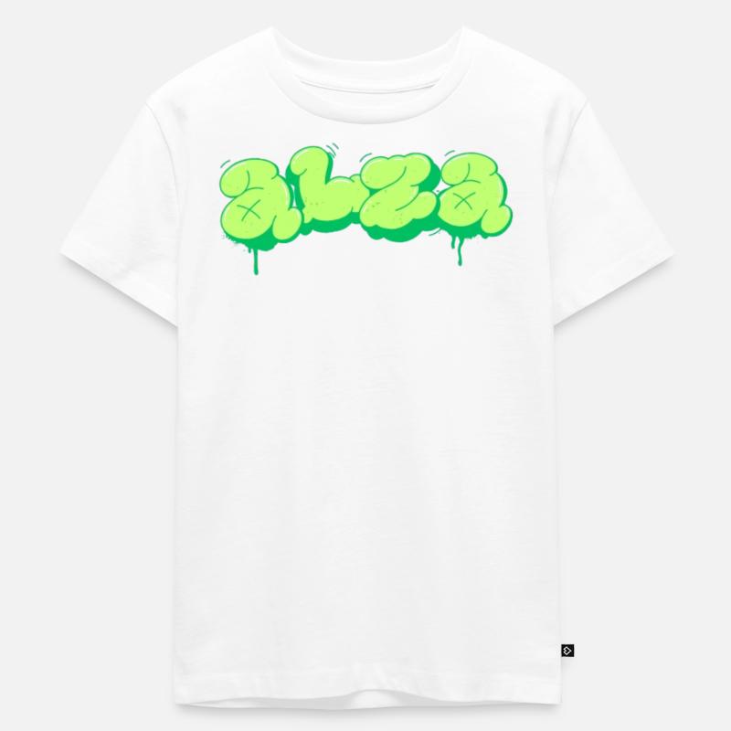 Hellgrünes Design im Graffiti-Stil - Kinder Premium Bio T-Shirt - Weiß