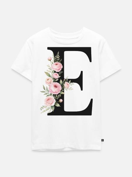 E Buchstabe Monogram Floral - Kinder Premium Bio T-Shirt - Weiß