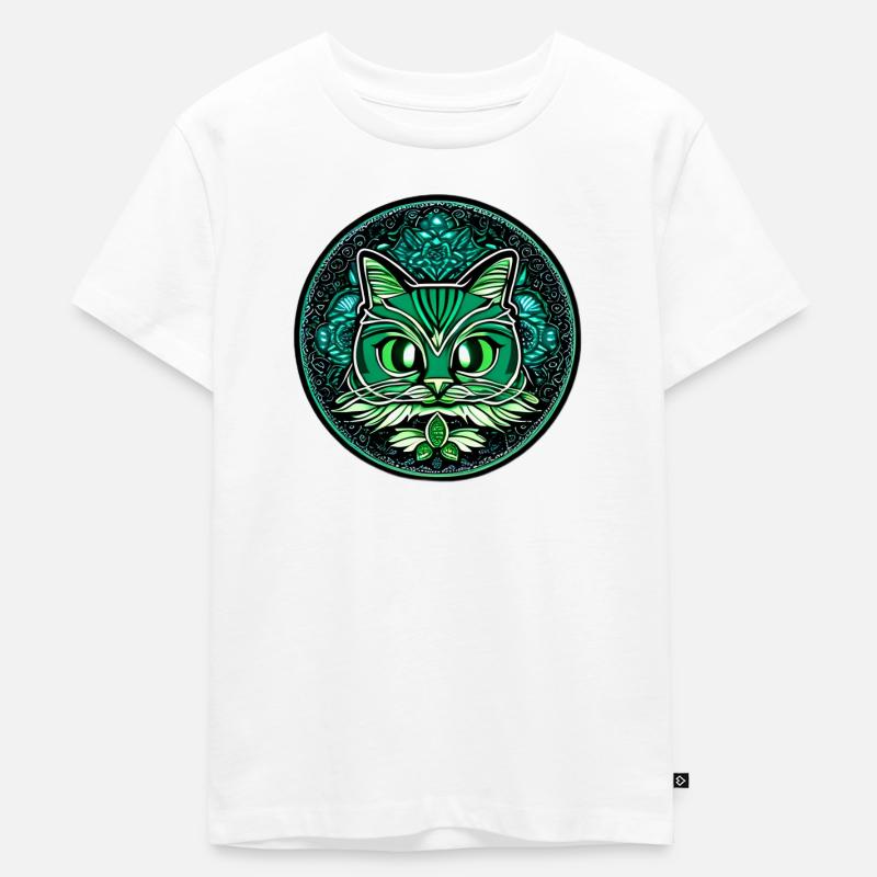 Mandala und Katze - Kinder Premium Bio T-Shirt - Weiß