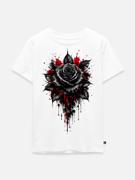 Rose, Schwarze Rose, Rose & Blumen - Kinder Premium Bio T-Shirt - Weiß