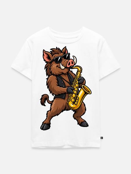 Wildschwein mit Saxophon - Kinder Premium Bio T-Shirt - Weiß