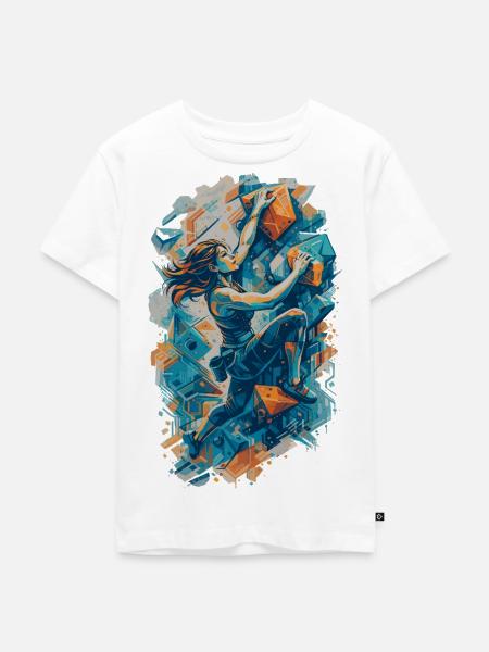 Bouldern Frau Design – Kletterin an Boulderwand - Kinder Premium Bio T-Shirt - Weiß