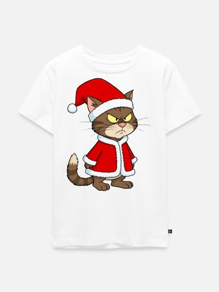 Katze Weihnachten grimmig lustig - Kinder Premium Bio T-Shirt - Weiß
