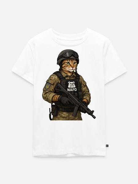 Ukraine-Katze mit NAFO-Patch - Kinder Premium Bio T-Shirt - Weiß