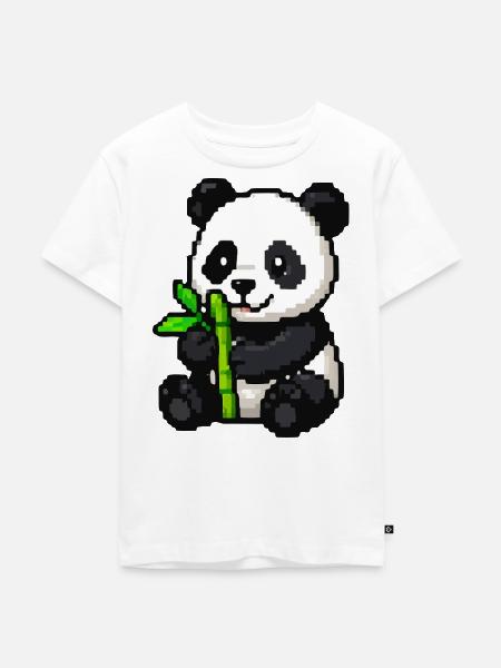 Pixelpanda mit Bambus - Kinder Premium Bio T-Shirt - Weiß