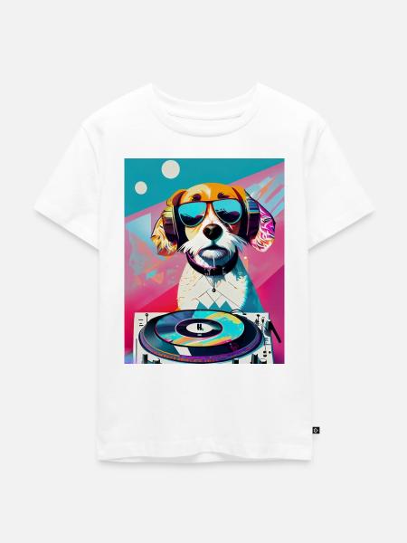 Cooler Hunde-DJ mit Sonnenbrille - Kinder Premium Bio T-Shirt - Weiß