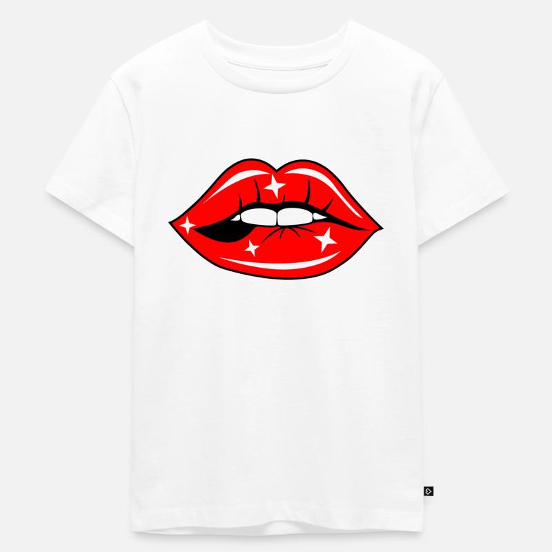 Lippen - Kinder Premium Bio T-Shirt - Weiß