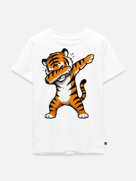 Tiger Dab Aufdruck - Kinder Premium Bio T-Shirt - Weiß
