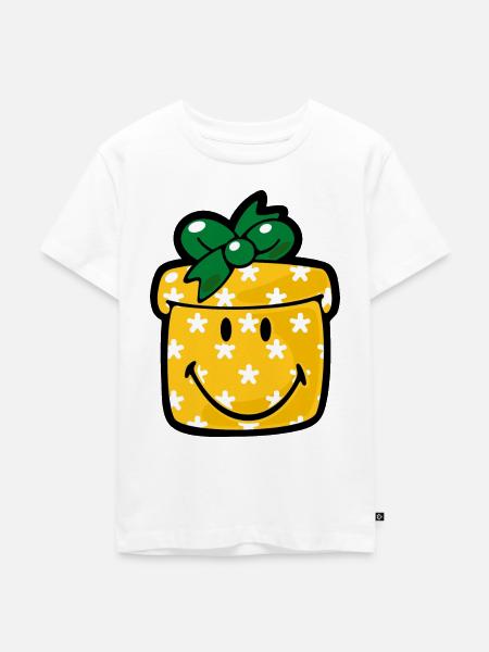 Smiley Christmas Present - Kinder Premium Bio T-Shirt - Weiß