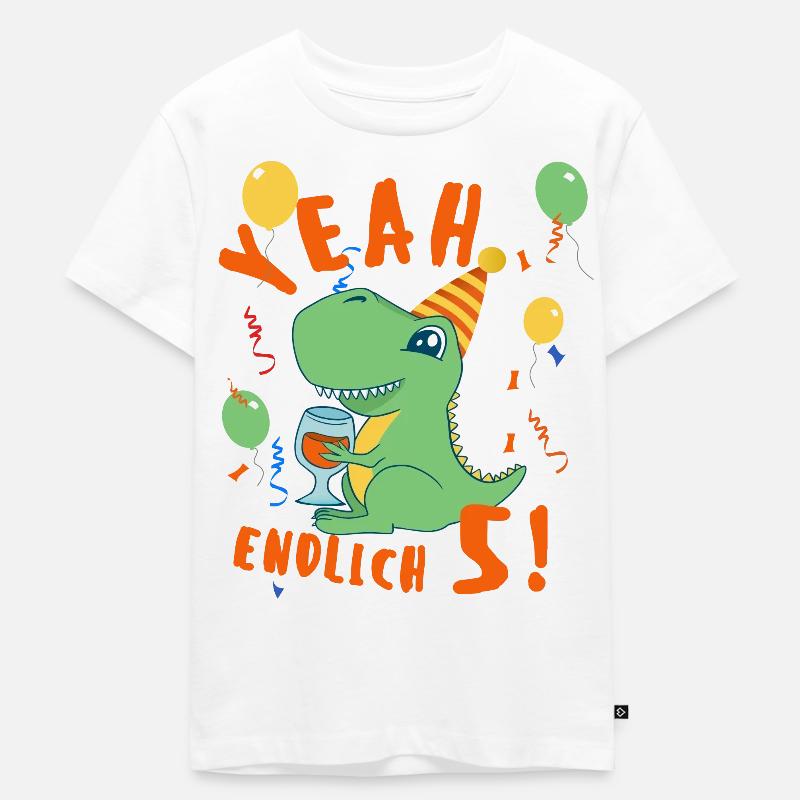 Yeah Dino Endlich 5 - Kinder Premium Bio T-Shirt - Weiß