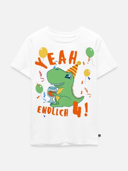 Yeah Dino endlich 4 - Kinder Premium Bio T-Shirt - Weiß