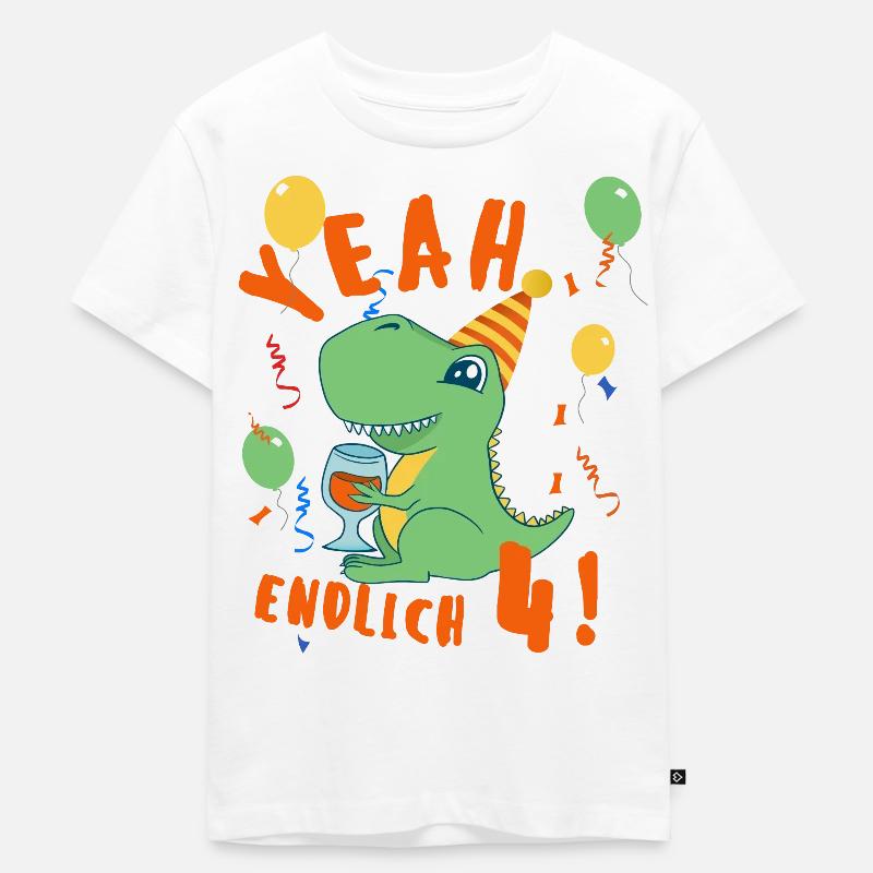 Yeah Dino endlich 4 - Kinder Premium Bio T-Shirt - Weiß