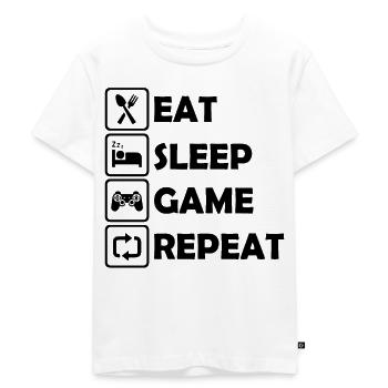 Essen, Schlafen, Spielen, Wiederholen Humor Geschenk - Kinder Premium Bio T-Shirt - Weiß - Vorne - Hailey (125cm)