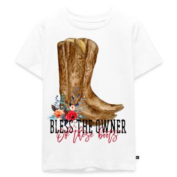 Floral Watercolor Cowboy Boots - Kids Premium Organic T-Shirt - white - Front - Hailey (125cm)