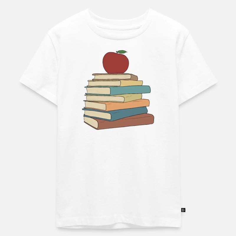 Apple auf Buchstapel - roter Apfel & Bücher - Kinder Premium Bio T-Shirt - Weiß
