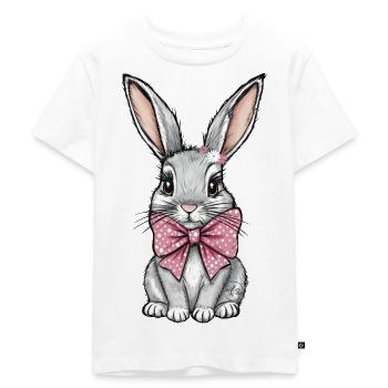 Süßer Osterhase mit rosa Schleife - Kinder Premium Bio T-Shirt - Weiß - Vorne - Hailey (125cm)