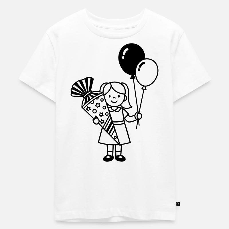 Fille inscrite à l’école avec cône d’école - T-shirt Premium bio Enfant - blanc