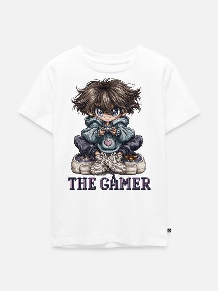 Der Gamer mit Herz-Emblem - Kinder Premium Bio T-Shirt - Weiß