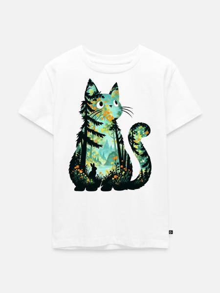 Waldkatze im Blütenmeer - Kinder Premium Bio T-Shirt - Weiß