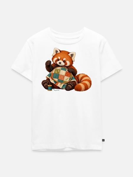 Roter Panda quiltet von Hand - Kinder Premium Bio T-Shirt - Weiß